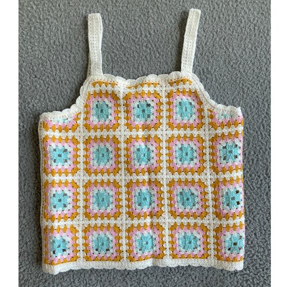 Vintage Rare Editions Tank Top 10 Medium Crochet Lined Square Neck Hippie Boho - Picture 1 of 14
